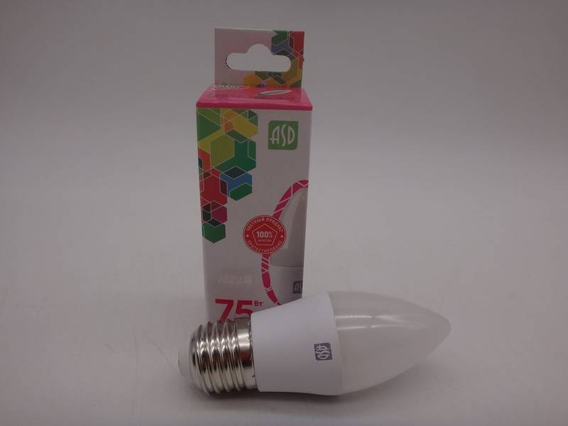 Лампа св/д  ASD ЛОН свеча Е27 7,5W 6500К (03574)