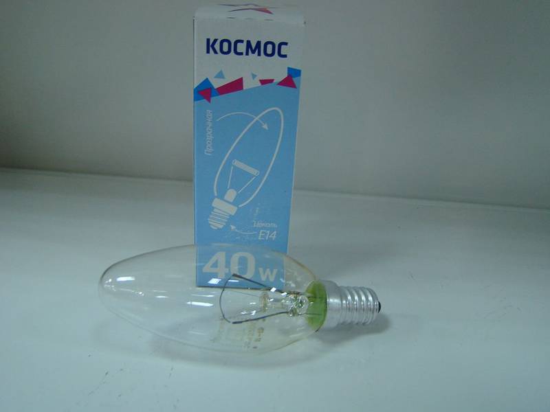 Лампа накал Космос Е14 40W свеча прозрачная(07528)