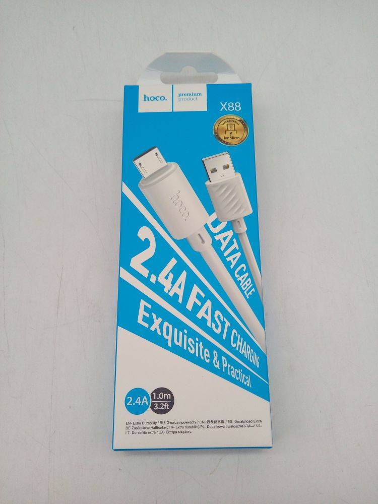 Кабель USB - микро USB HOCO Х88 1,0м. 2,4А белый(00380)