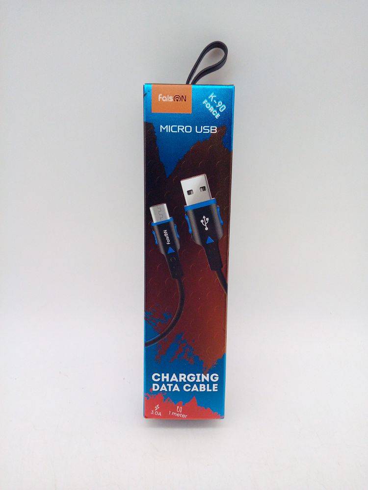Кабель USB - микро USB FaisON K-90 Force, 1.0м, 3,0А, QC3.0, цвет: чёрный, синяя вставка (05760)