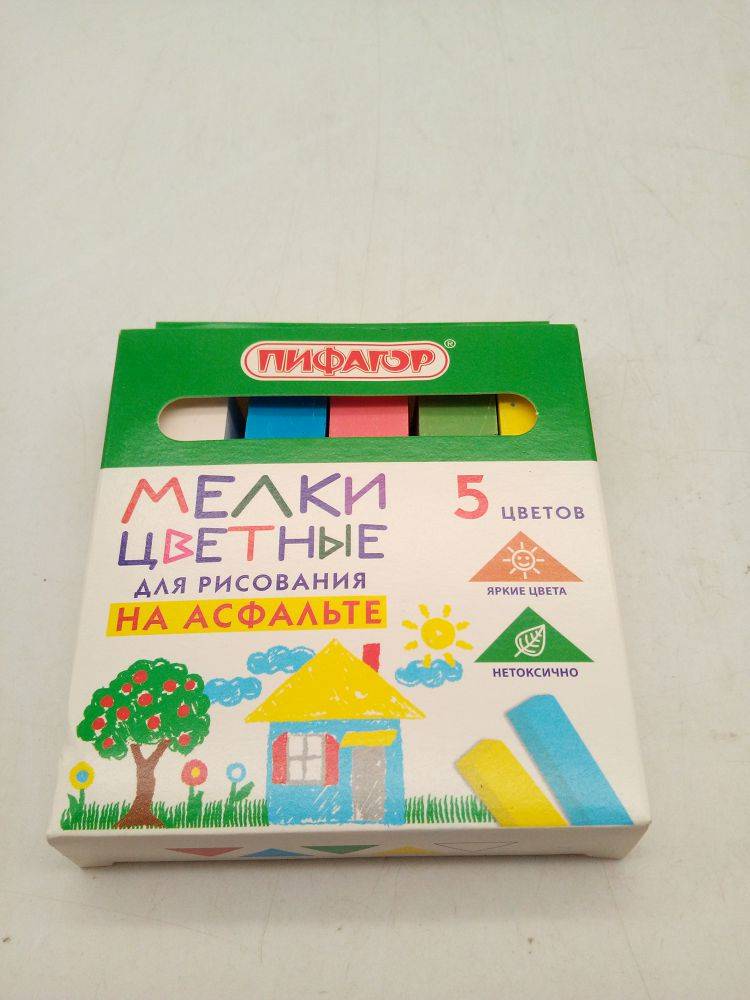 Мелки цветные для рисования на асфальте 5цв Пифаго
