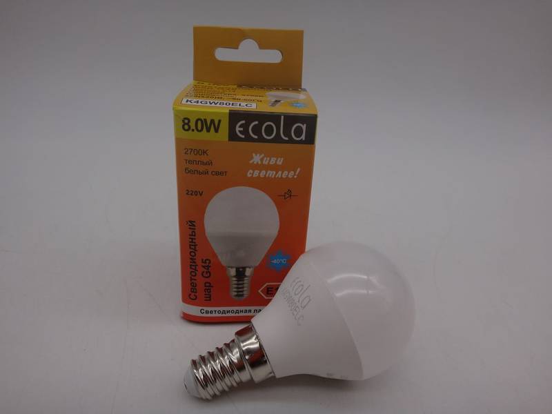 Лампа св/д Ecola E14 8W шар 2700K (06300)
