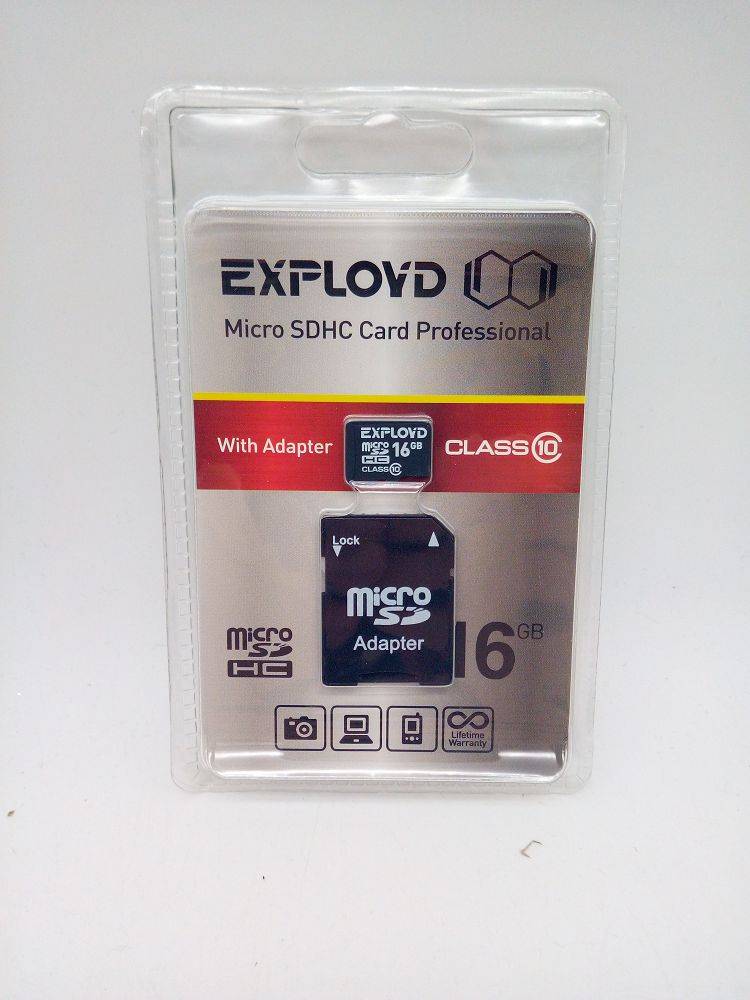 Карта памяти microSDHC 16Gb Exployd, Class10, с адаптером (05817)