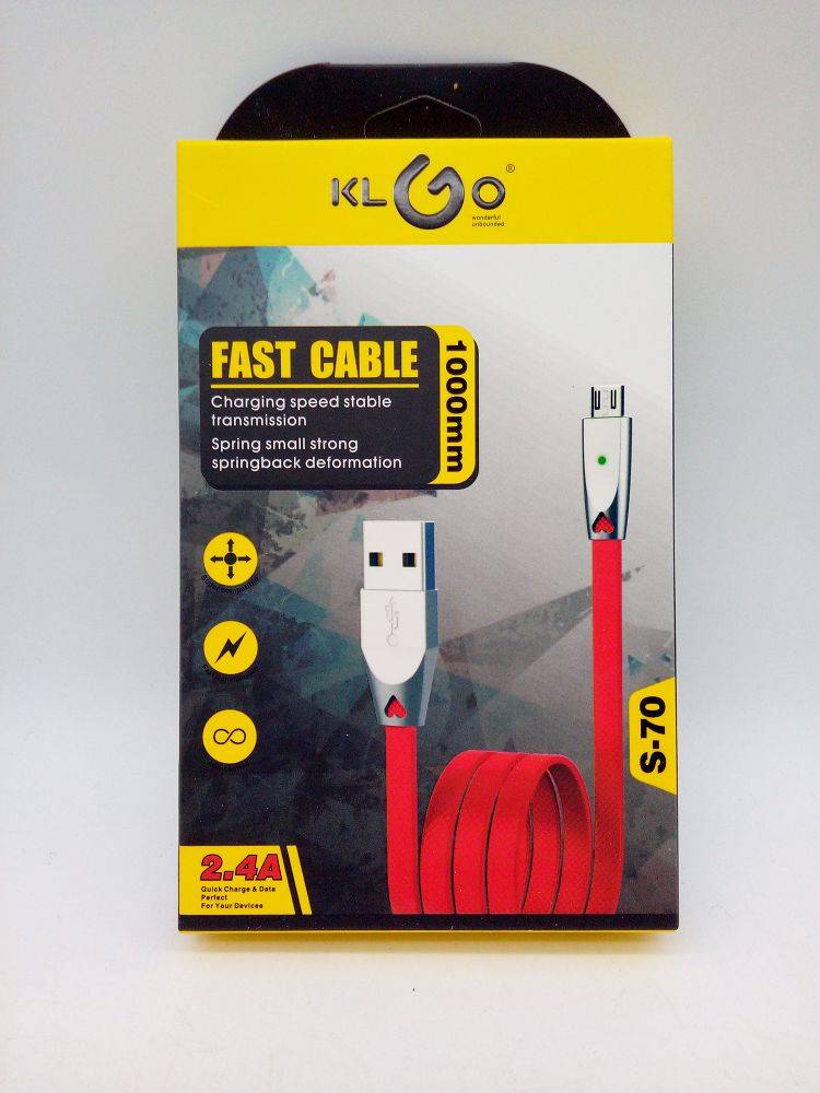 Кабель USB - micro USB KLGO S-70 2.4A 1м.красн. (02963)