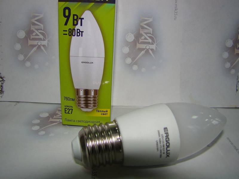 Лампа св/д  Ergolux свеча Е27 9W 3000К мат (06367)