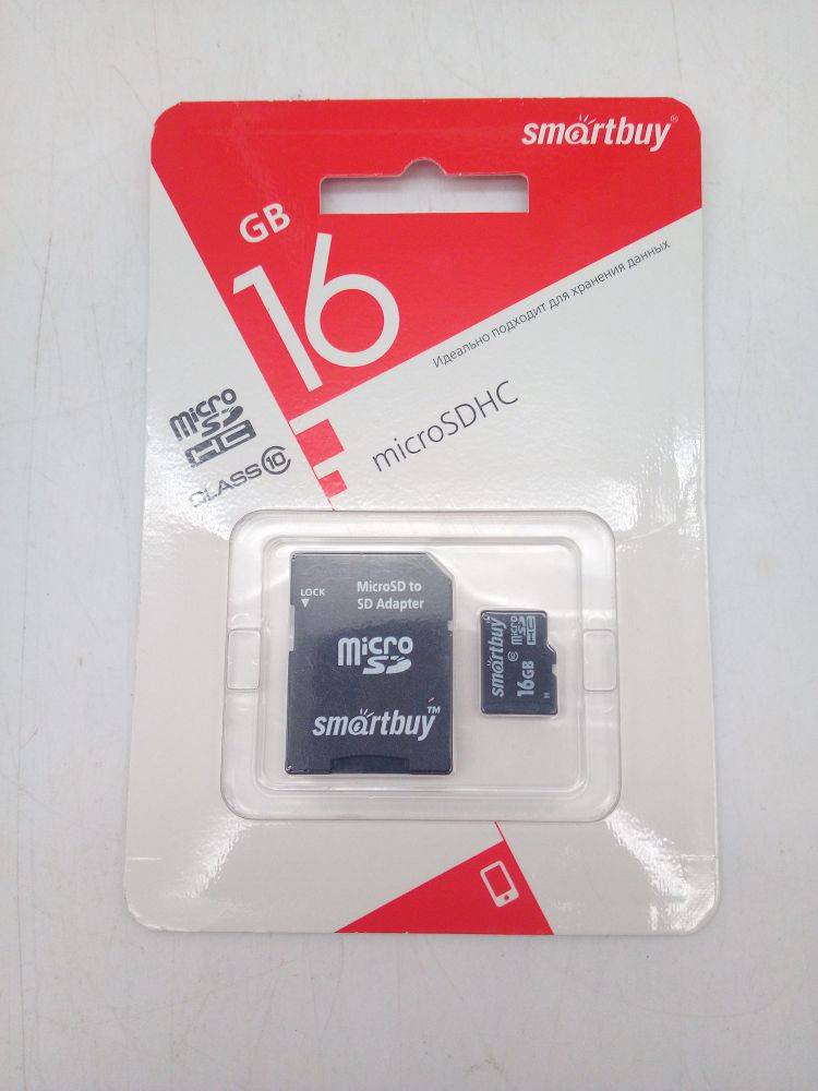 Карта памяти microSDHC 16Gb SmartBuy, LE, Class10, с адаптером (08739)