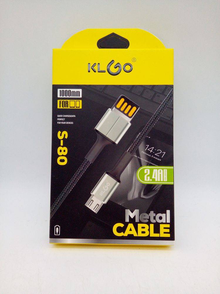 Кабель USB - micro USB KLGO S-80 2.4A 1м.синий (08775)